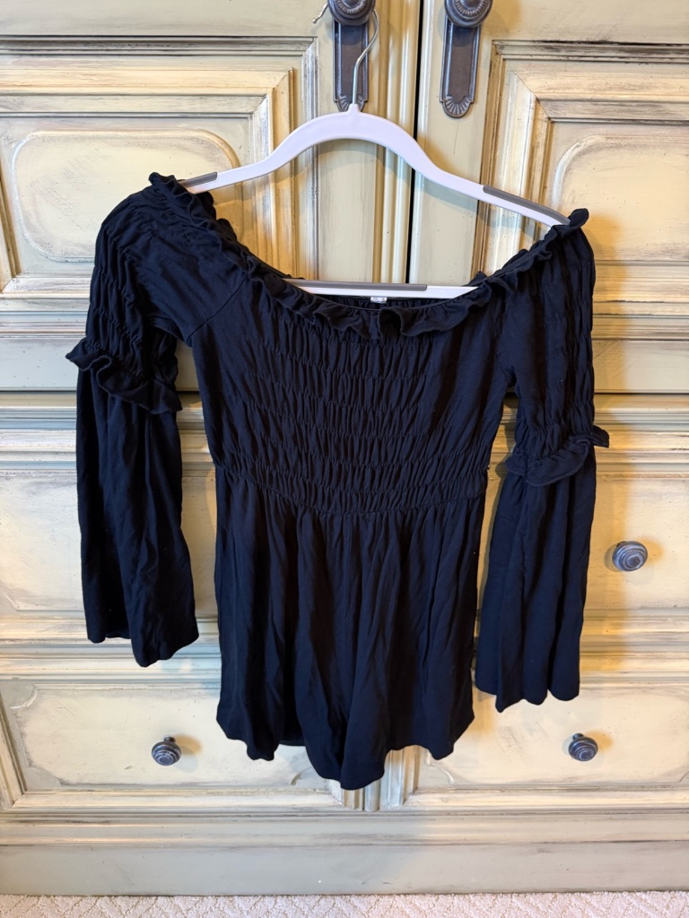 ASOS Black Smocked Off-Shoulder Peasant Top